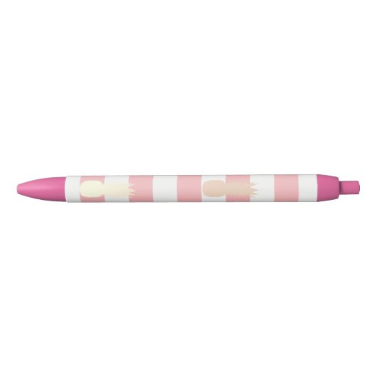 Stylo Noir Élégant rose d'ananas en or motif rayé (Devant)