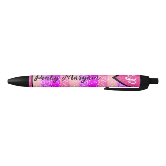 Stylo Noir Élégant rose Premier Nom Monogramme pour Filles, m (Bas)