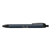 Stylo Noir Elegant Script Metallic Navy Blue Gold Monogram (Haut)