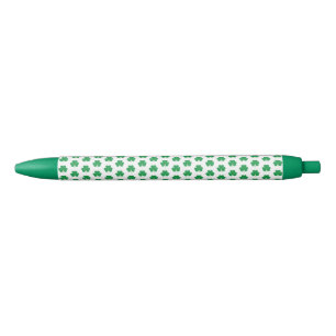 Stylo Noir Elégant Shamrock irlandais Motif Clover Vert Blanc