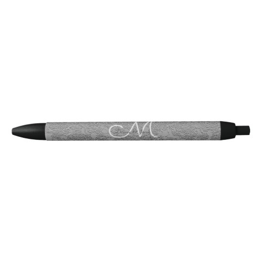 Stylo Noir Élégant Silver Grey Personnalisé Mariage Monogramm (Devant)
