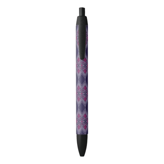 Stylo Noir Élégant tissu pourpre avec motif floral jaune (Dos (Vertical))