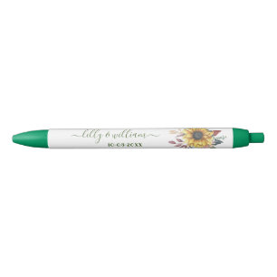 Stylo Noir Elégante Aquarelle Jaune Sunflower Sunny