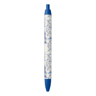 Stylo Noir Elégante Chinoiserie Pagoda Arbres Bleu