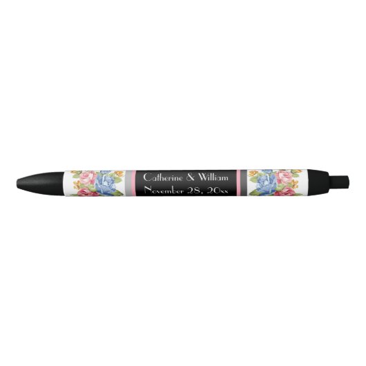 Stylo Noir Élégante Motif de fleurs Mariage marié (Devant)