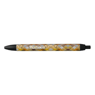 Stylo Noir Élégantes échelles de sirène en or