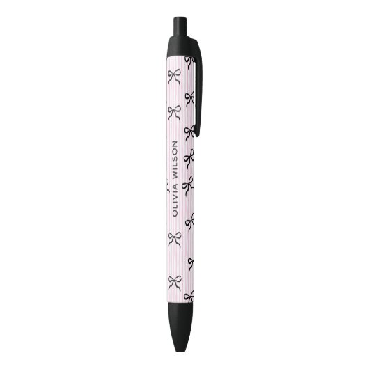 Stylo Noir Elegants Noeuds Noirs Rayures Roses Monogramme (Bas (Vertical))
