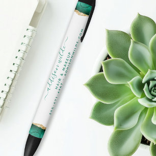 Stylo Noir Emerald Green Et Gold Watercolor Business
