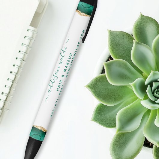 Stylo Noir Emerald Green Et Gold Watercolor Business