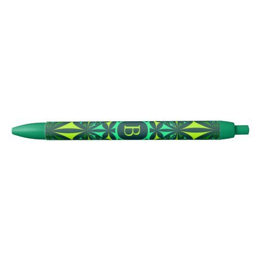 Stylo Noir Emerald Green Ornate Kaleidoscope Monogram (Devant)