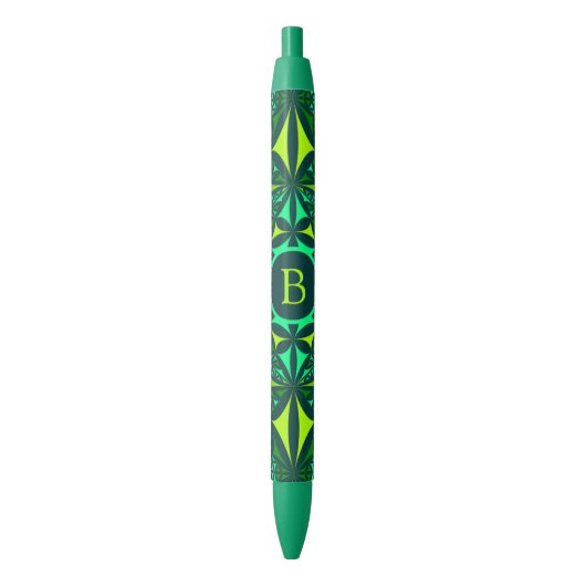 Stylo Noir Emerald Green Ornate Kaleidoscope Monogram (devant Vertical)