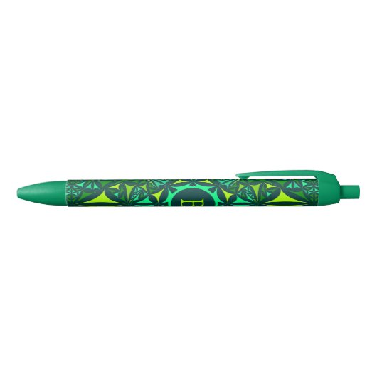 Stylo Noir Emerald Green Ornate Kaleidoscope Monogram (Haut)