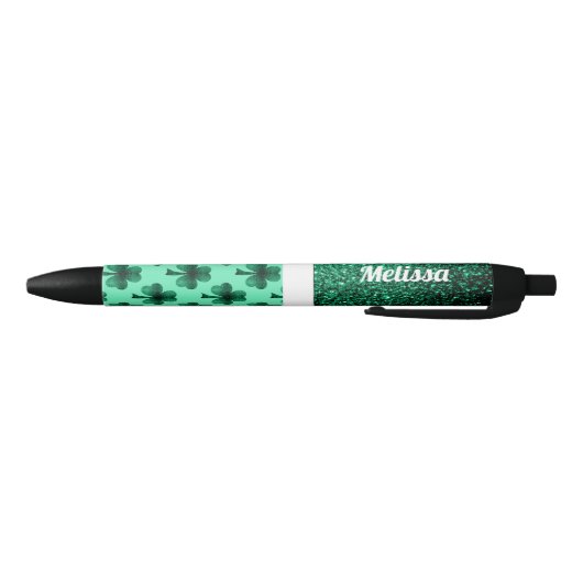 Stylo Noir Emerald Green Sparkles Shamrock Clover Personnalis (Bas)