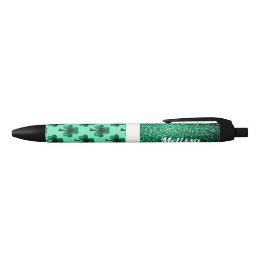 Stylo Noir Emerald Green Sparkles Shamrock Clover Personnalis (Haut)