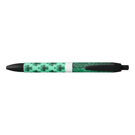 Stylo Noir Emerald Green Sparkles Shamrock Clover Personnalis (Dos)