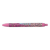 Stylo Noir Empreinte de léopard Chic Hot Pink personnalisé (Devant)