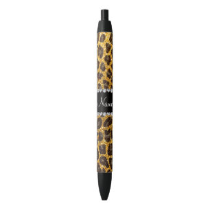 Stylo Noir Empreinte de léopard de parties scintillant jaune