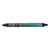 Stylo Noir Empreinte de léopard d'parties scintillant d'aqua (Devant)