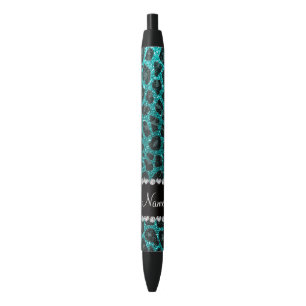 Stylo Noir Empreinte de léopard d'parties scintillant d'aqua