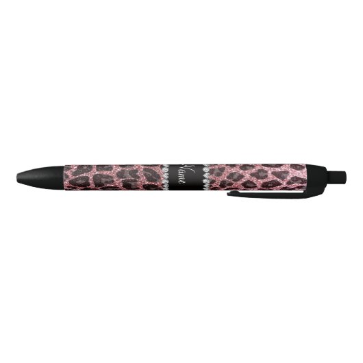 Stylo Noir Empreinte de léopard d'parties scintillant rose cl (Bas)