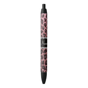 Stylo Noir Empreinte de léopard d'parties scintillant rose cl