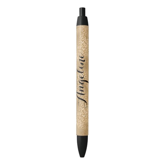 Stylo Noir Empreinte de léopard Gold Glam personnalisé (devant Vertical)