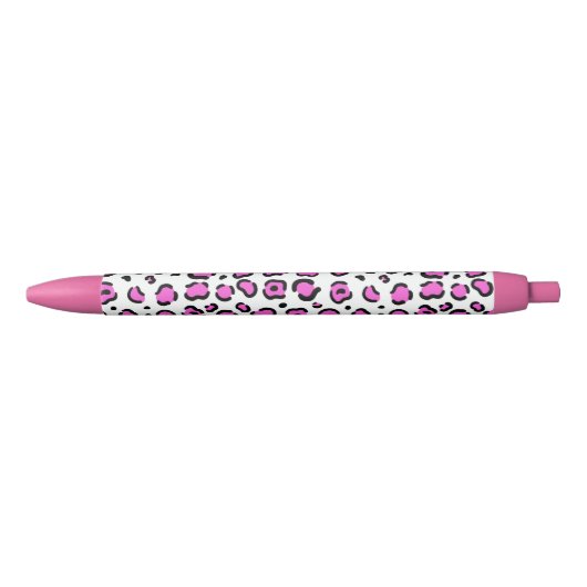 Stylo Noir Empreinte de léopard rose et blanc (Devant)