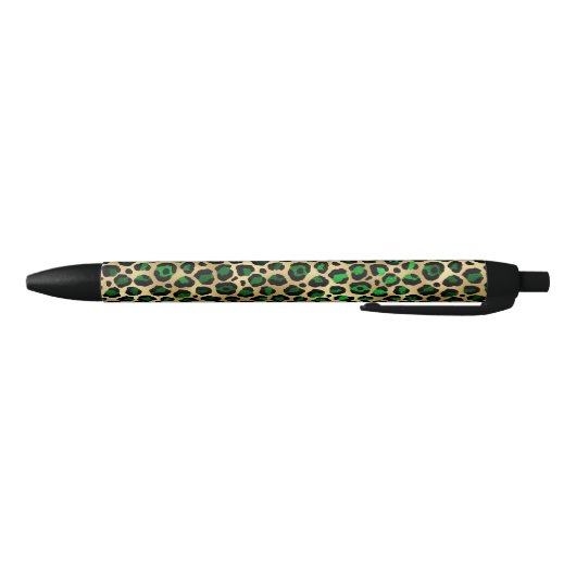 Stylo Noir Empreinte de léopard vert et or (Bas)
