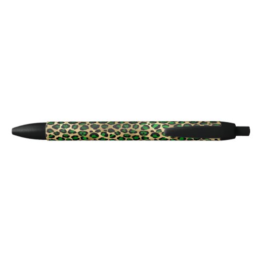 Stylo Noir Empreinte de léopard vert et or (Dos)
