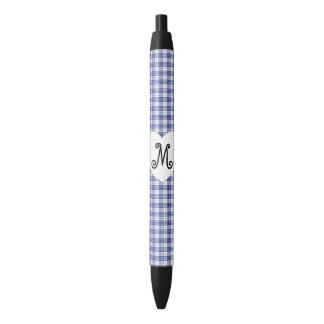 Stylo Noir En vichy bleu avec coeur