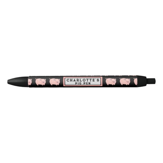 Stylo Noir Enclos à cochons drôle (Devant)