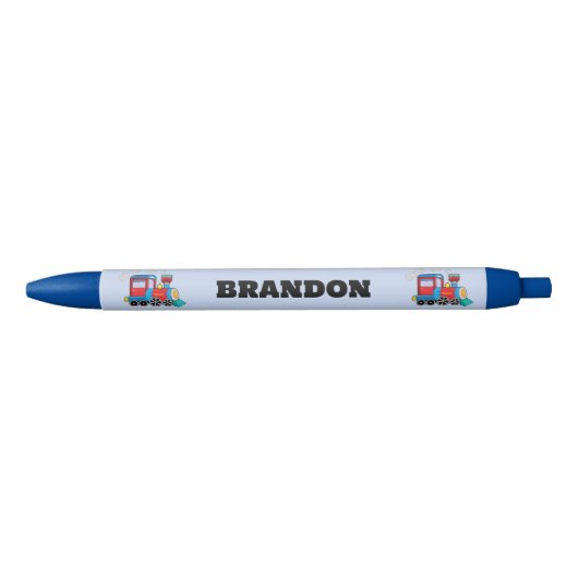 Stylo Noir Enfants Train Boys Blue Custom Name (Devant)