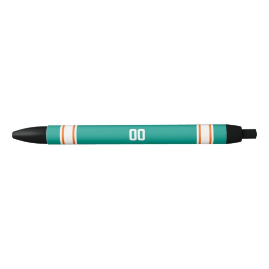 Stylo Noir Équipe de football d'Aqua, orange et blanche (Devant)