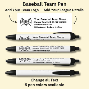 Stylo Noir Équipe de ligue de baseball - Ajoutez vos propres 