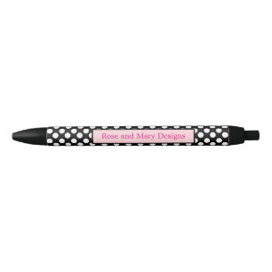 Stylo noir et rose personnalisé de point de polka