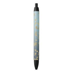 Stylo Noir Étoiles Aqua Blue Gold Ombre