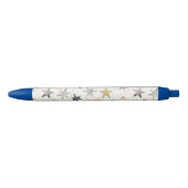 Stylo Noir Étoiles Bleues Argentées Dorées (Devant)