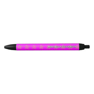 Stylo Noir Etoiles d'or sur ROSE CHAUDE Personnalisé