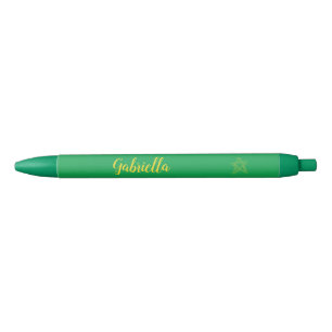 Stylo Noir étoiles jaunes en étoile sur vert