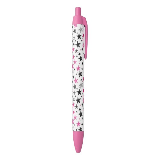 Stylo Noir Étoiles Roses Argent Noires (Bas (Vertical))