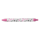 Stylo Noir Étoiles Roses Argent Noires (Devant)