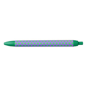 Stylo Noir Explosion géométrique en violet, vert et jaune