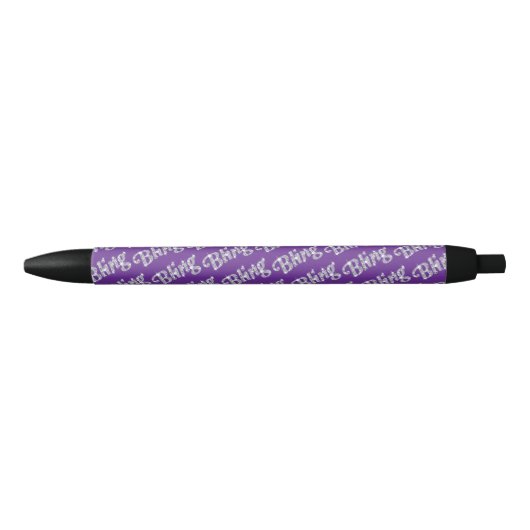 Stylo Noir Faux diamant sur fond violet (Devant)