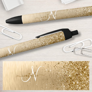 Stylo Noir Faux Gold brossé Parties scintillant métallique Im