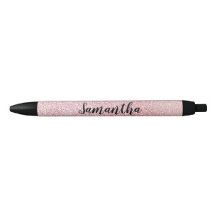 Stylo Noir Faux rose Parties scintillant brillante Fille Nom 