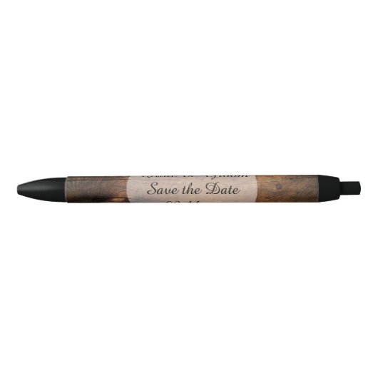 Stylo Noir Faux Rustic Grange Mariage en bois Enregistrer la  (Devant)
