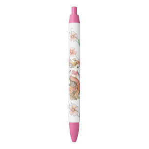 Stylo Noir Fée de la fleur rose Fantaisie Art