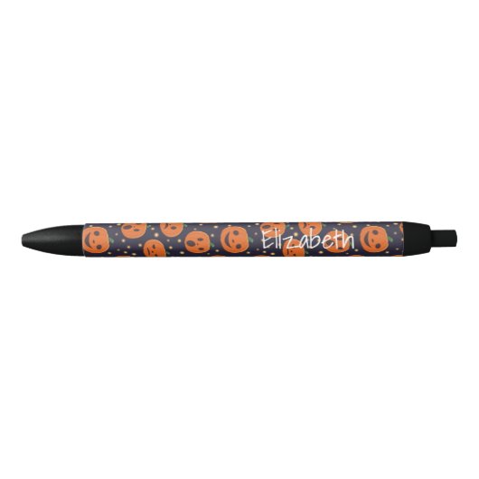 Stylo Noir Festive du Citrouille d'Halloween Motif Jack-o'-la (Devant)