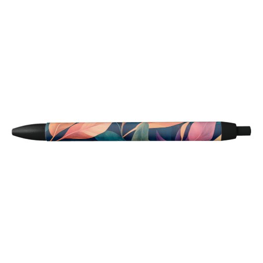 Stylo Noir Feuilles Abstraites Colorées (Devant)