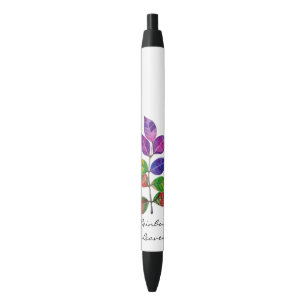 Stylo Noir Feuilles arc-en-ciel aquarelle